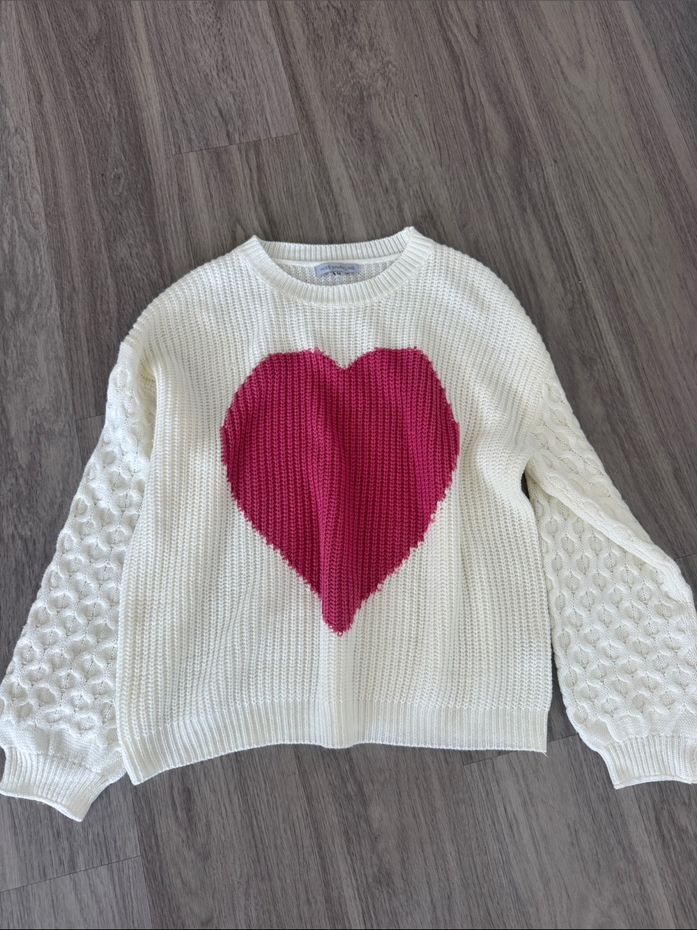 Miss Sparkling medium Cream Sweater with Pink Heart Motif - Women's Cozy Knit